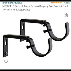 1 1/4 in black metal curtain brackets, 8 pieces